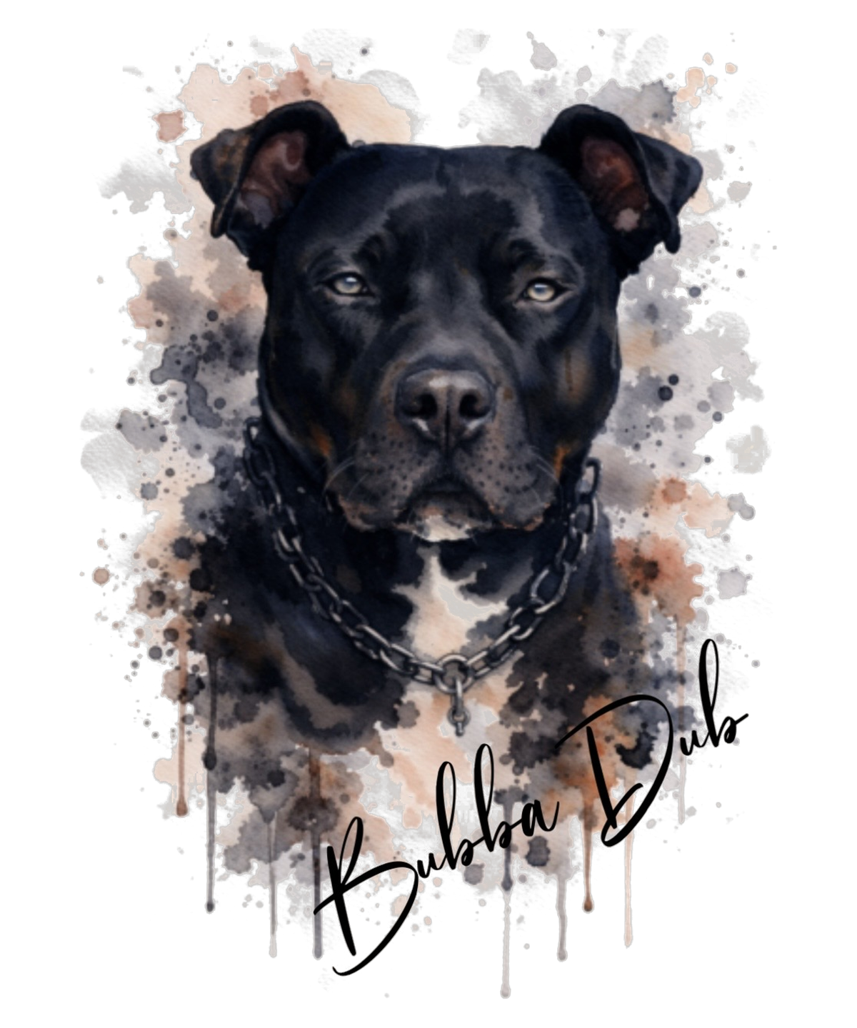 Bubba Dub watercolor portrait artwork with hand-lettered signature